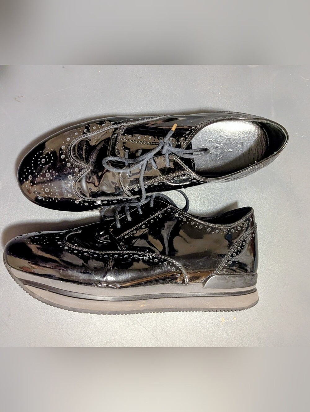 HOGAN Black Patent Leather Lace Up Oxford Derby Shoes Sz: 38.5  US 8.5
